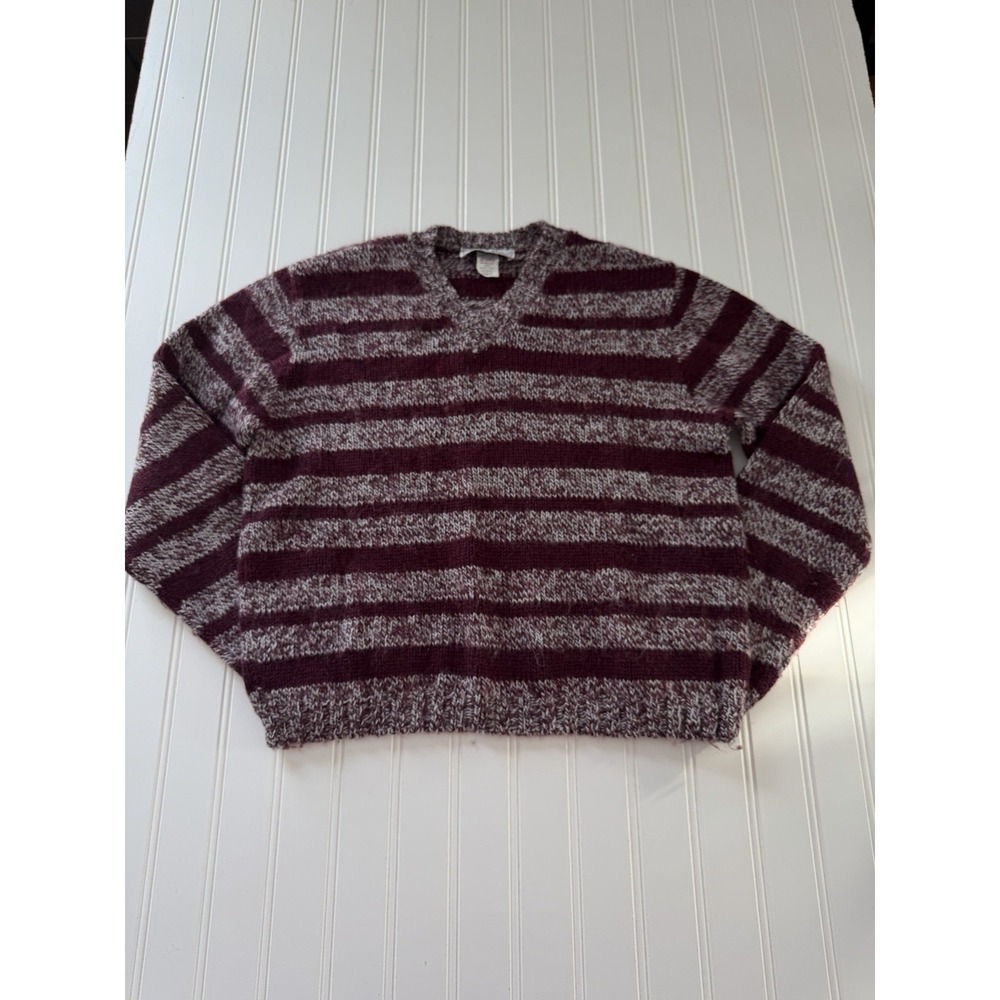 Made in USA Wool Blend V Neck Sweater‎ Women's L Runs Small Maroon
